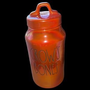 Rae Dunn *Crow's Bones* 9.75" x 4.5" Orange Luster Halloween Canister